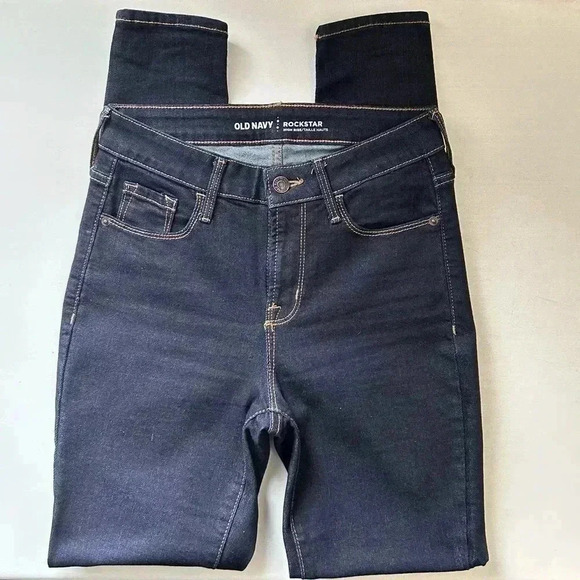 Old Navy Rockstar High Rise Skinny Jeans Dark Wash Blue Denim Size 2/26 - Picture 14 of 15